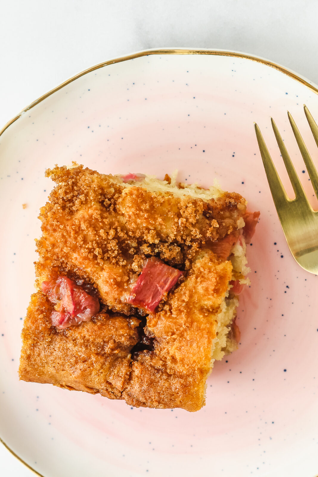 close up of rhubarb cake