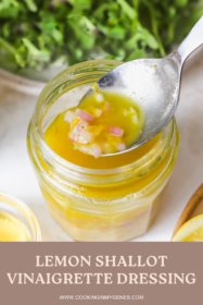 close up of spoon with lemon vinaigrette on it