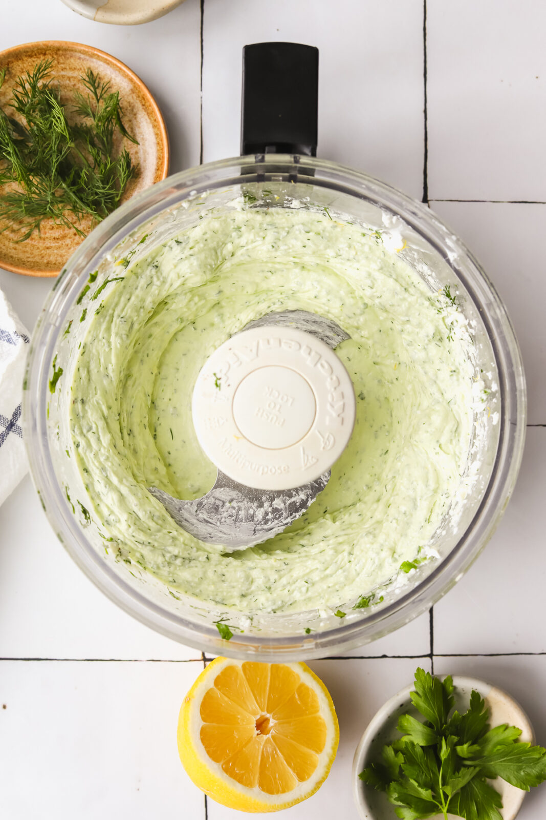 whipped goat cheese spread recipe in a food processor