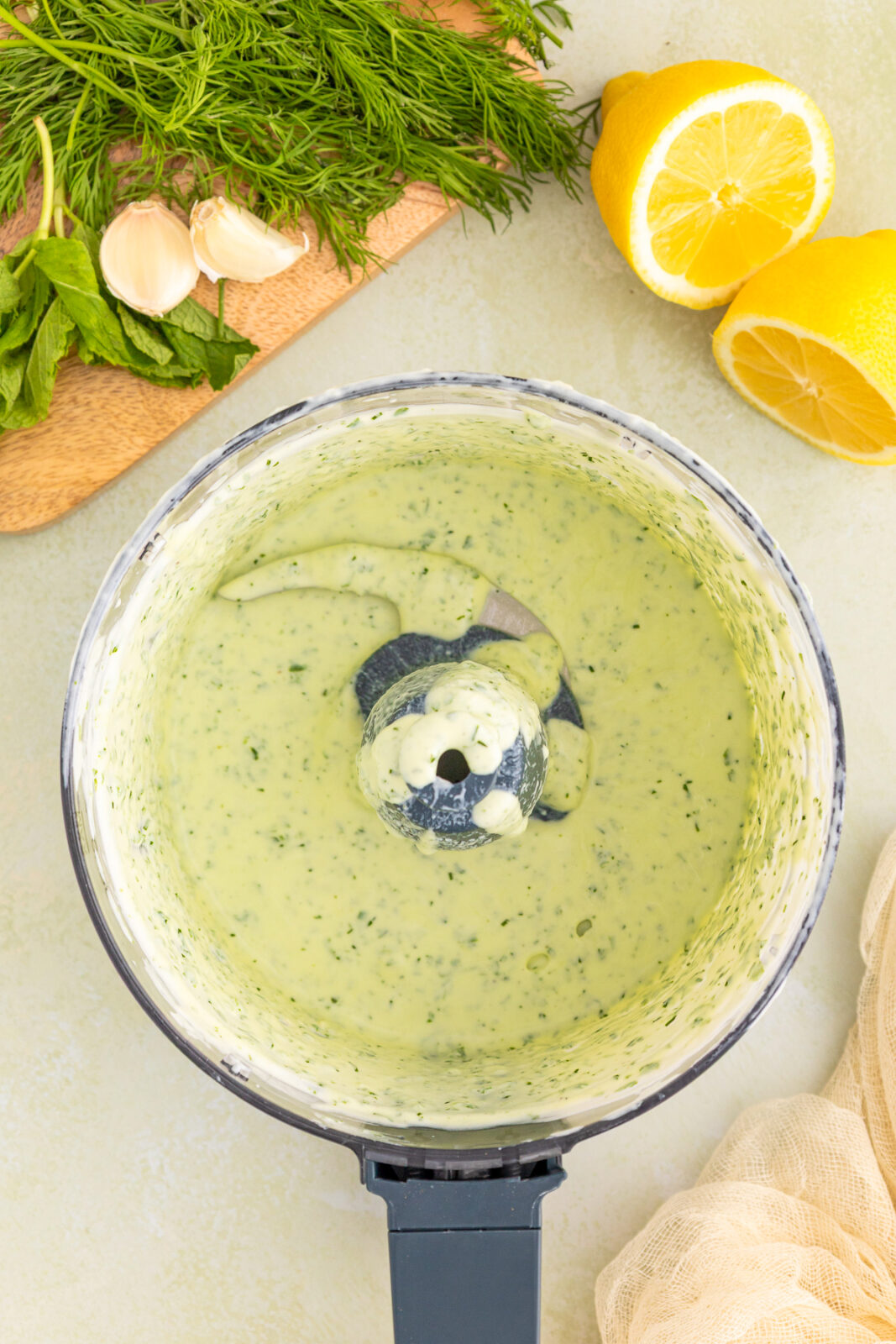 green goddess dressing in a food processor