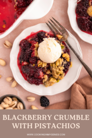 blackberry crumble on a plate with a scoop of ice cream