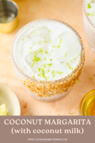 overhead photo of a coconut margarita on the rocks