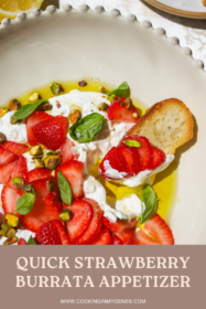 crostini dipped into strawberry burrata appetizer in a bowl