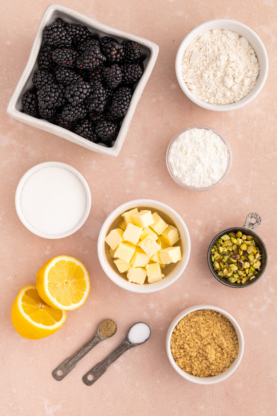 crumble ingredients in bowls