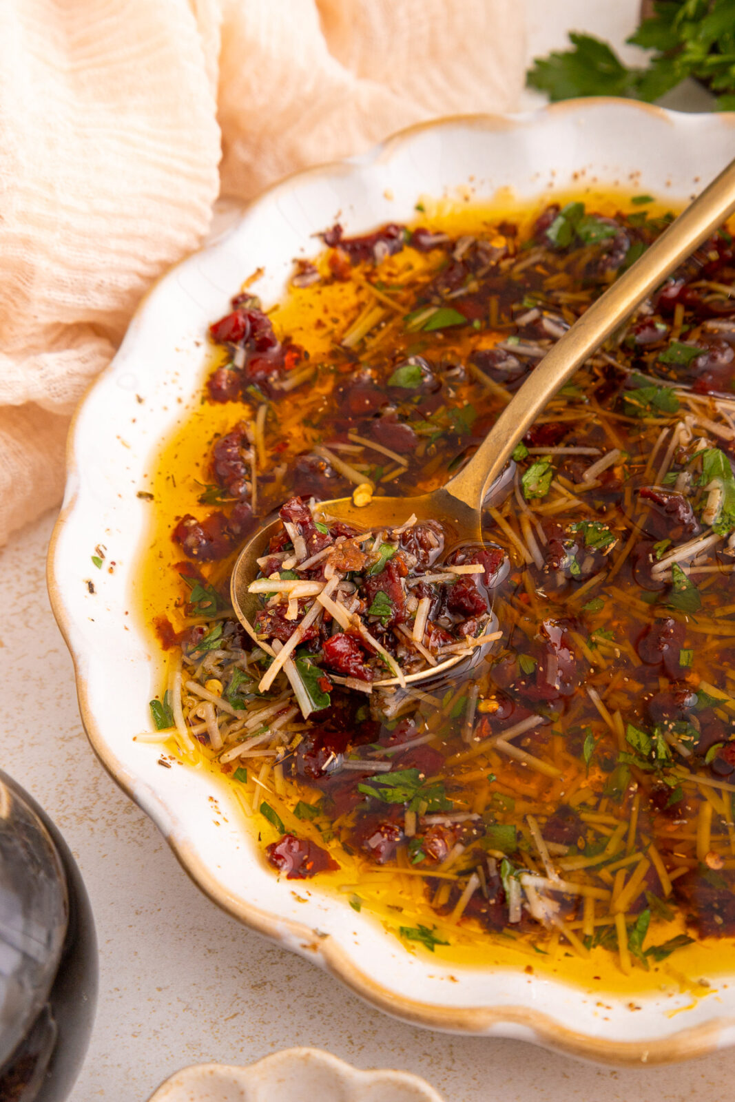 spoonful of bread dipping oil