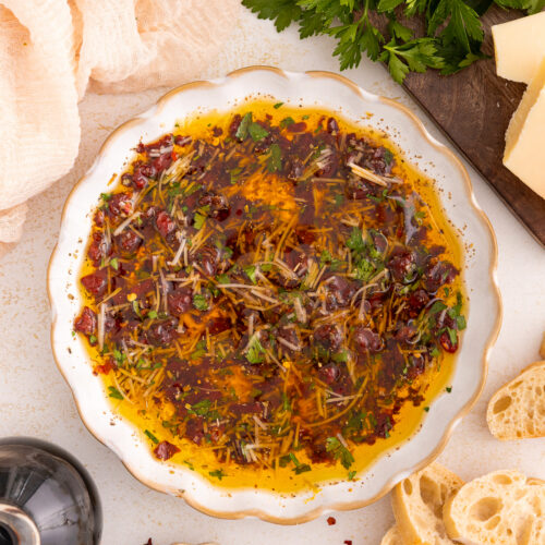 easy bread dipping oil appetizer in a white dish