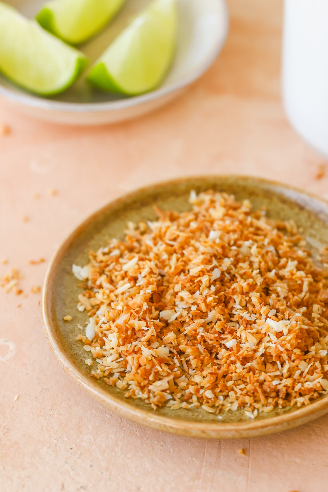 toasted coconut on a small plate