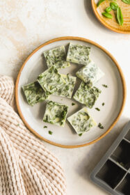 basil olive oil frozen cubes on a plate