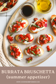 burrata bruschetta on a serving dish