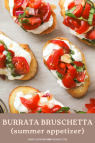 close up of burrata bruschetta