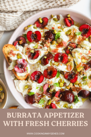 plate of burrata and prosciutto with fresh cherries and basil