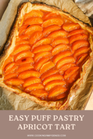 puff pastry apricot tart on a baking sheet