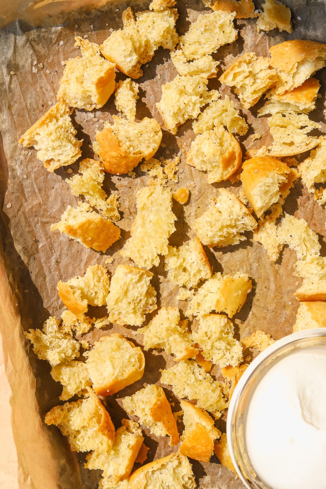 toasted bread on a sheet pan