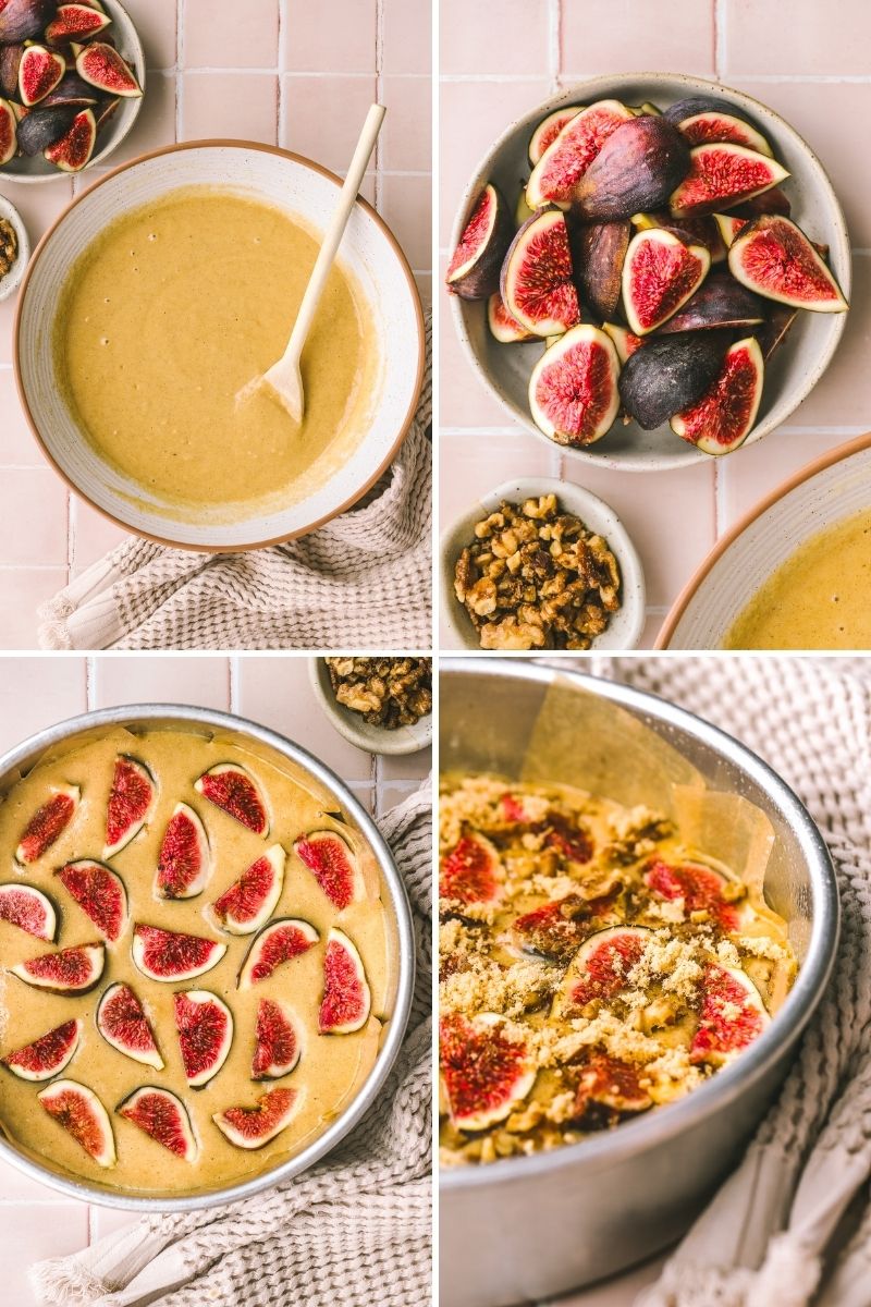 step by step process photos of how to make a fig cake
