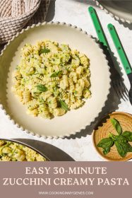 bowl of pasta with zucchini creamy sauce