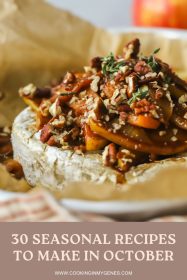baked brie topped with sauteed apples in a baking dish