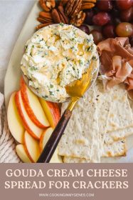 gouda cream cheese spread in a bowl on a cheese board