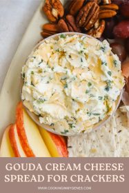 close up gouda cream cheese spread in a bowl