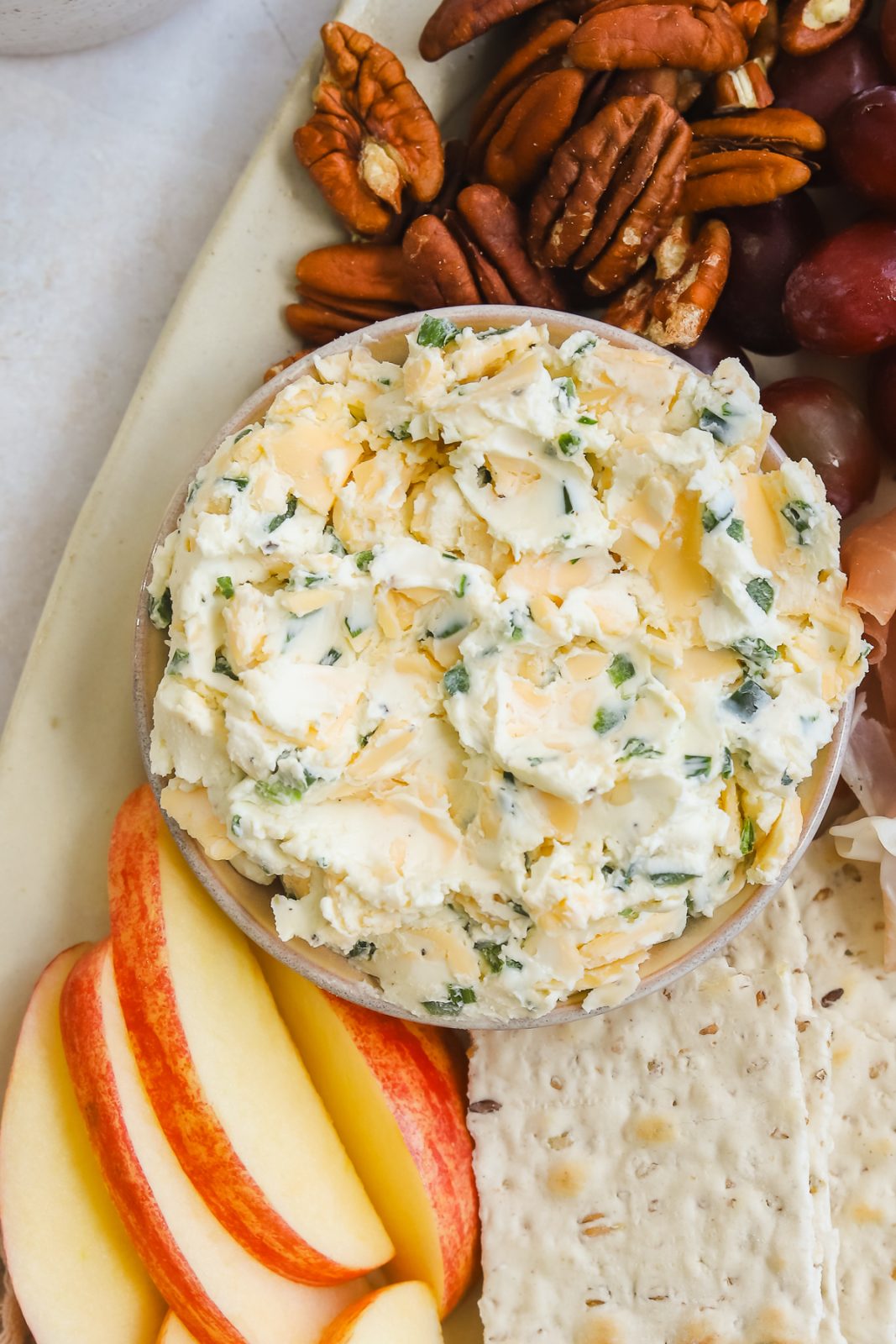 close up gouda cream cheese spread in a bowl