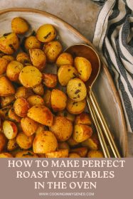 serving dish with roasted potatoes